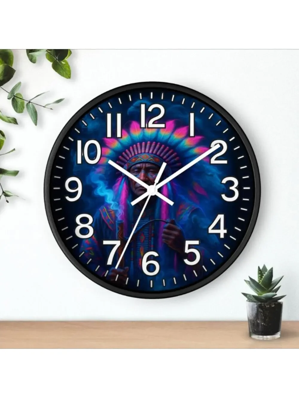 Native American Black Light Spiritual Glow In The Dark Wall Clock New!